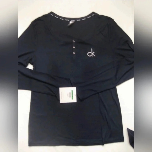 Calvin Klein Pajama Set Long Sleeve Shirt Loungewear Viscose  Dark Navy Size M L - Picture 3 of 11